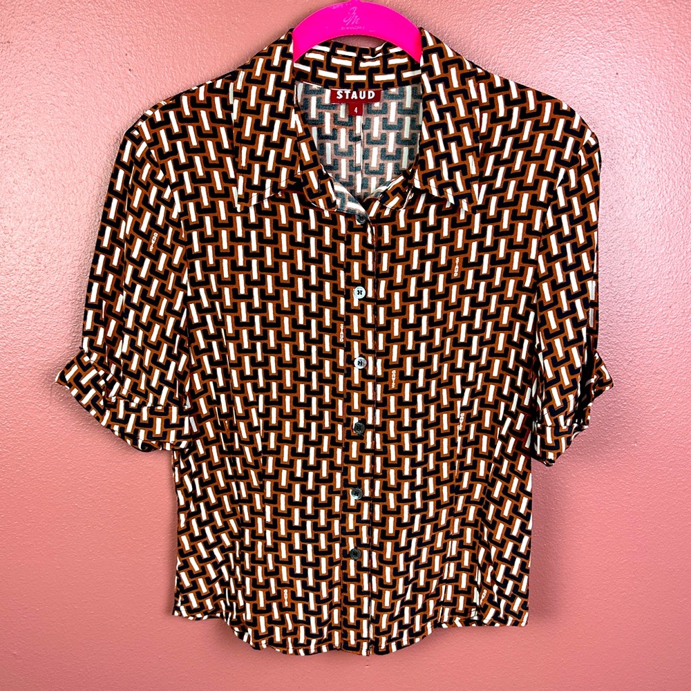 STAUD Joan Button Down Shirt in Basketweave size 4 retro style